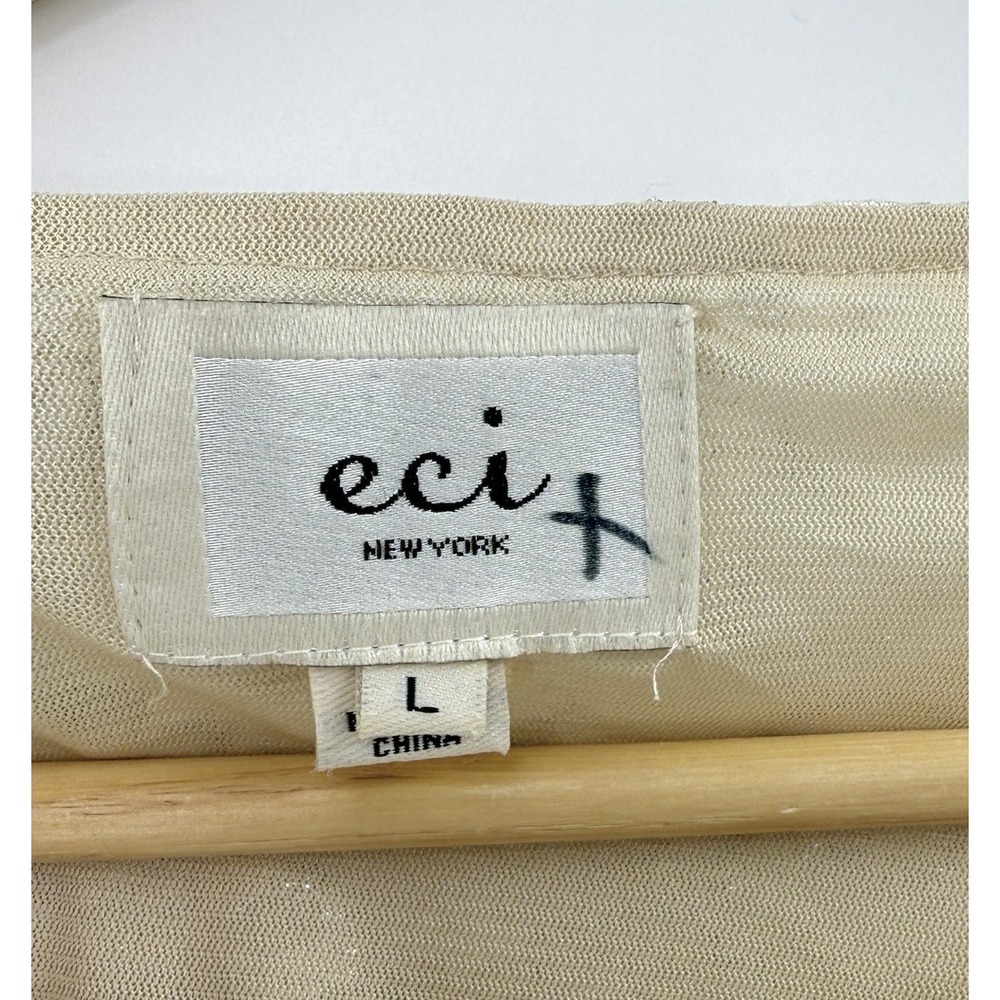 Eci Lace Ivory Beige Blouson Sheer 100% Nylon Blend Lined Blouse Sz L Event - Picture 3 of 9